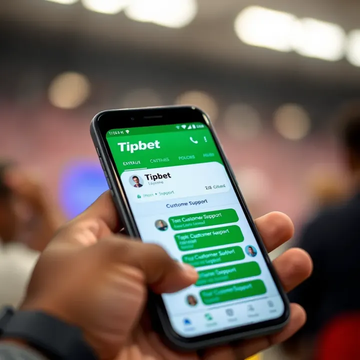 Accessing Tipbet Customer Support Through Mobile App in Nigeria Mobile phone showing Tipbet app with customer support chat interface