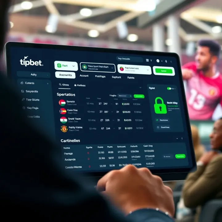 Dashboard of Tipbet Bet NG showing sports betting options and account security features