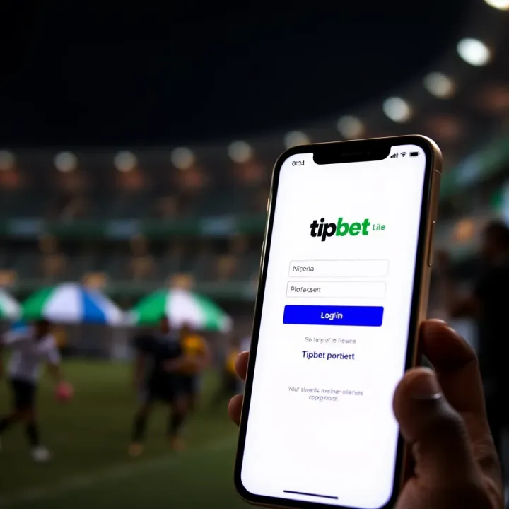 Mobile phone displaying Tipbet Lite login screen with Nigerian-themed interface