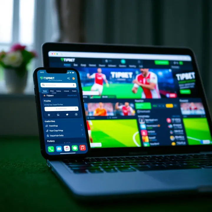 Accessing TipBet Nigeria on Mobile and Desktop Devices Mobile phone and laptop displaying TipBet Nigeria betting platform securely accessed