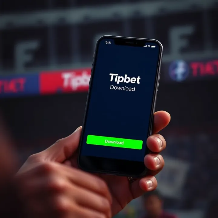 Smartphone screen displaying Tipbet app download page with download button visible
