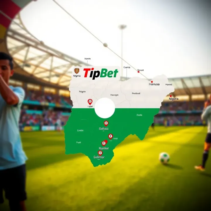 Map of Nigeria highlighting accessibility of TipBet live streaming services for soccer fans