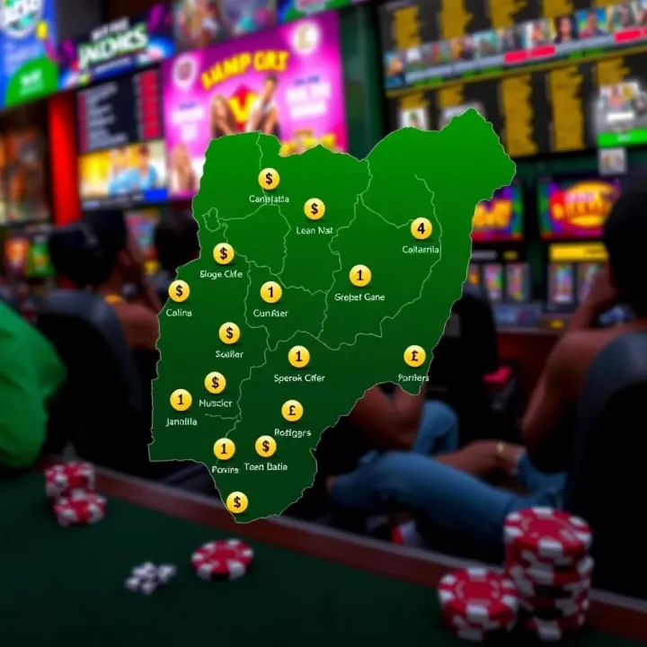 Overview of Nigeria's Legal Environment for Online Jackpot Gaming Map of Nigeria highlighting legal gaming zones with icons representing online betting and jackpot games