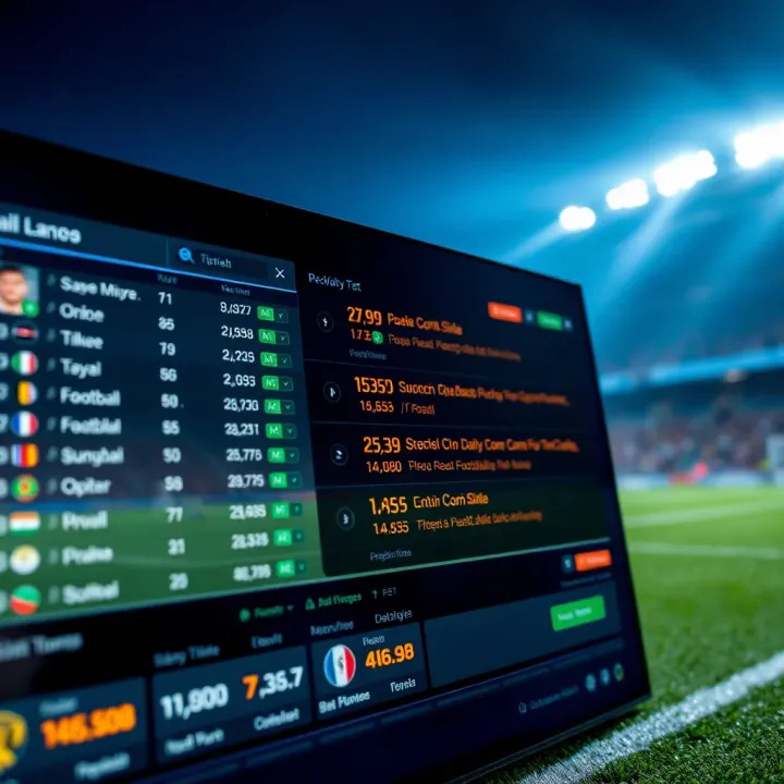 Illustration showing a digital interface with football match data and betting odds