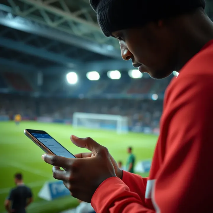 Promoting Safe and Responsible Betting Among Nigerian Punters with Tipbet Nigerian sports bettor using a mobile device to place bets with safety tips displayed