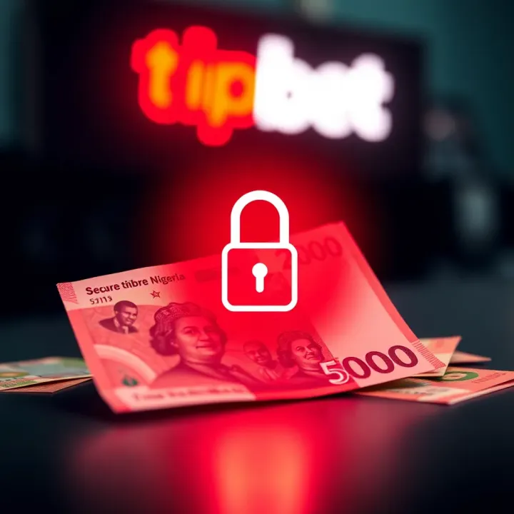 Secure Withdrawal of Funds from TipBet Account in Nigeria Nigerian currency notes and a secure transaction icon symbolizing safe money transfer