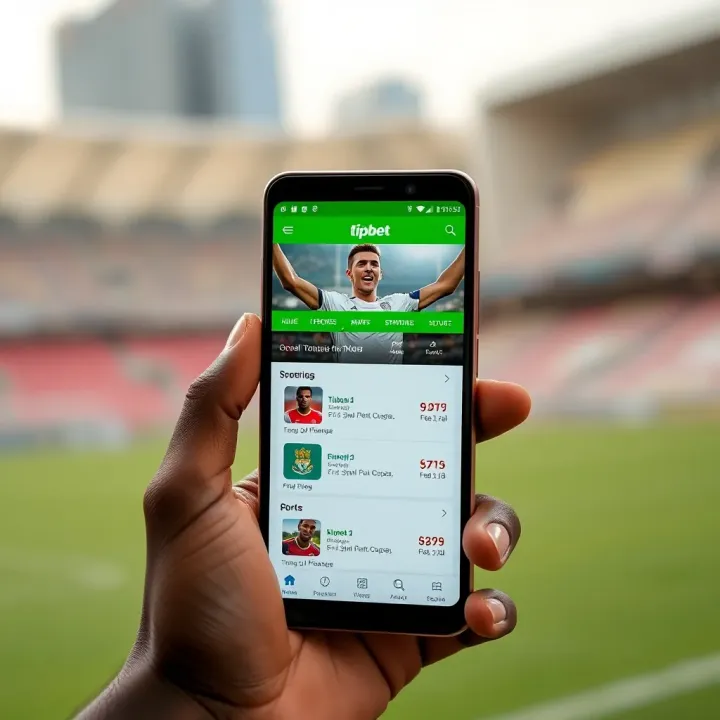 Android smartphone displaying Tipbet betting app interface with sports options