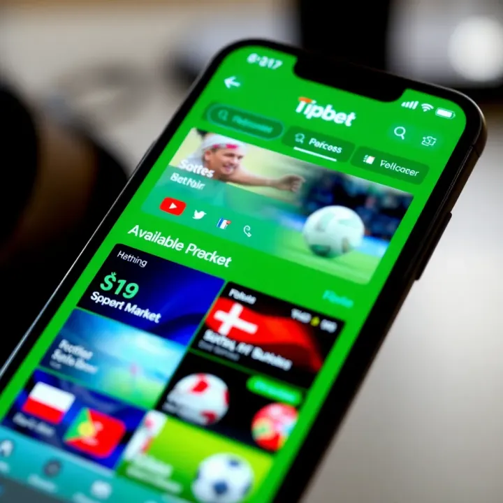 User interface of the Tipbet betting app displaying various sports betting options on a smartphone screen