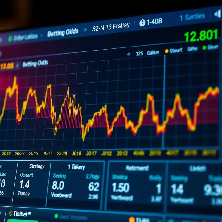 Graph showing betting odds fluctuations and strategy indicators for football matches