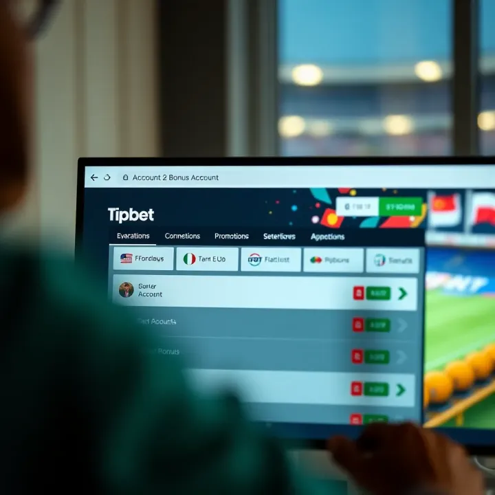 Interface showing bonus account options and available promotions on Tipbet platform for Nigerian users