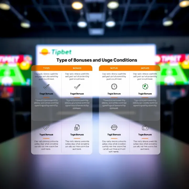 Graphic illustrating different types of betting bonuses and conditions applicable for maximizing benefits on Tipbet