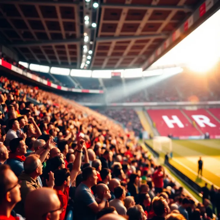 Thriving Atmosphere at Bundesliga Football Match A vibrant football stadium during a Bundesliga match with enthusiastic fans cheering