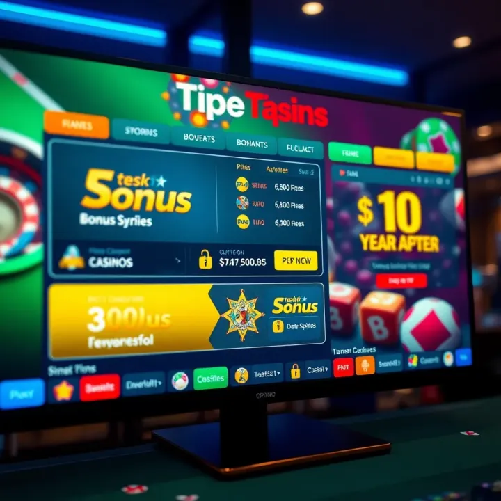 Illustration of a digital casino screen displaying bonus options and rewards