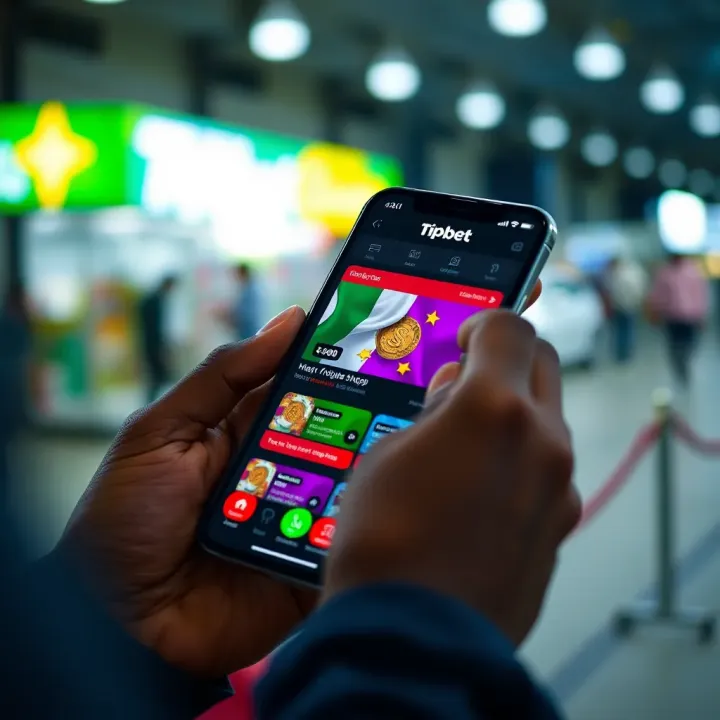 Navigating Tipbet Mobile Shop on Mobile Devices in Nigeria User navigating Tipbet Mobile Shop on a smartphone with Nigerian currency symbols visible