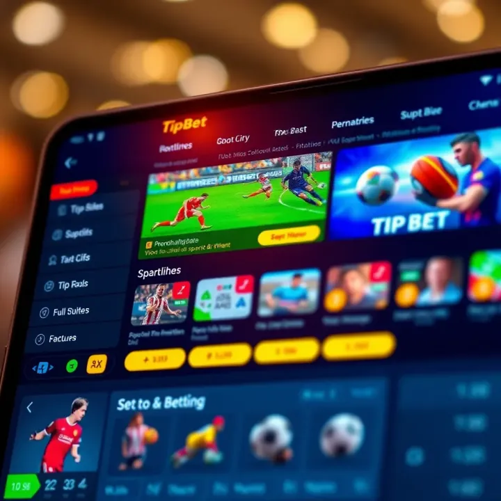 User interface of TipBet old APK showing sports betting options with highlighted features