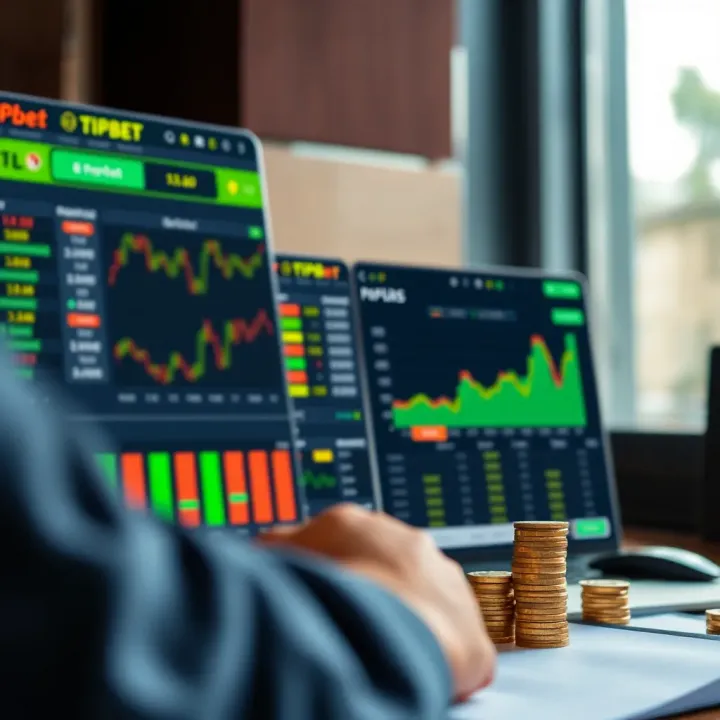 Visual representation of risk management and profit maximization in sports betting with charts and Tipbet platform interface