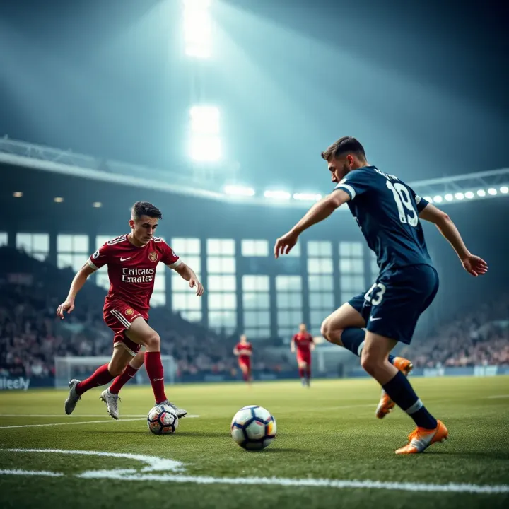 Dynamic Premier League Match Play Premier League football match in action with players competing for the ball on the field