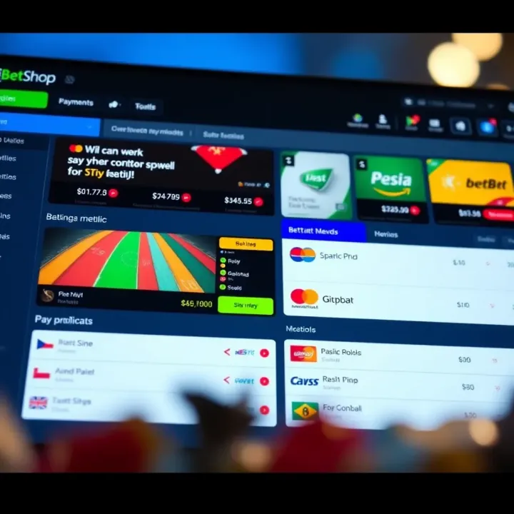 Dashboard displaying various betting options and payment methods on TipBet Shop.com