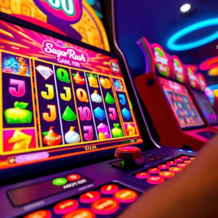 Vibrant Tipbet Sugar Rush game screen showing colourful symbols and bright interface elements
