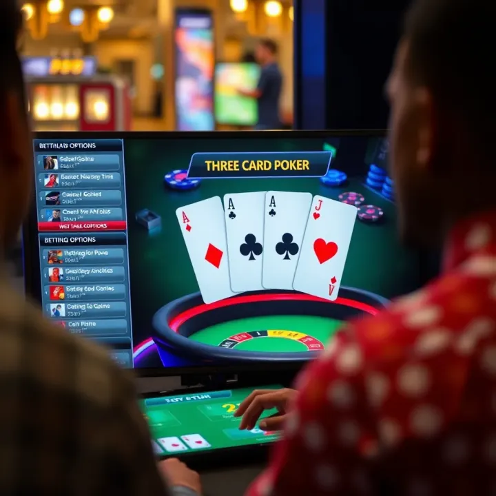 Guide to Betting Options and Strategies in Three Card Poker Diagram presenting betting options and strategic moves for Three Card Poker displayed on a game interface