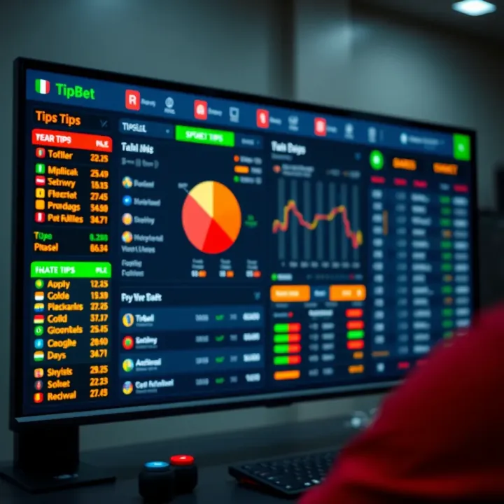 A digital dashboard showing various sports betting odds and TipBet VIP tips prominently displayed