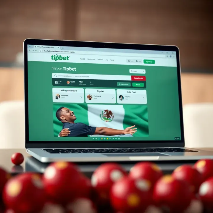 TipBet Platform on Windows PC with Nigerian Theme Windows laptop displaying the TipBet homepage with Nigerian flag theme