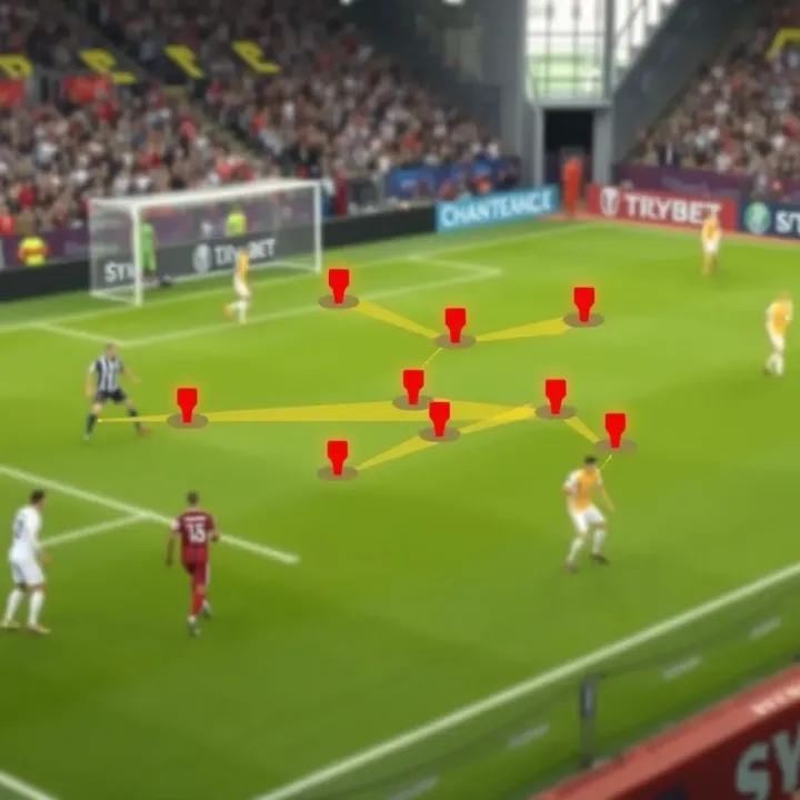 Tactical Analysis of World Cup Matches for Effective Predictions Football pitch with tactical formations and player movements highlighted