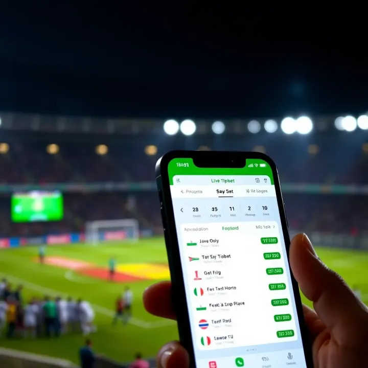 Live Sports Betting Interface on Score Tipbet App Mobile phone displaying live sports betting interface on Score Tipbet app