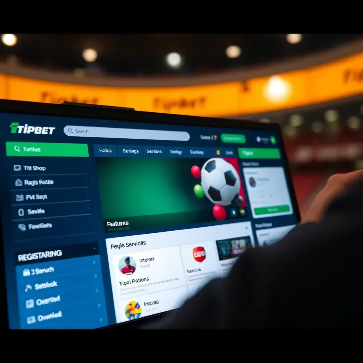 Overview of Tipbet Web Shop Interface and Registration Options User interface showcasing Tipbet web shop's homepage with options for registration and service categories